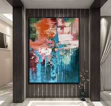 Load image into Gallery viewer, Deep Green Blue Orange Abstract Acrylic Painting Extra Large Wall Art Canvas Cp003