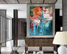 Load image into Gallery viewer, Deep Green Blue Orange Abstract Acrylic Painting Extra Large Wall Art Canvas Cp003