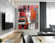 Load image into Gallery viewer, Red Grey Abstract Painting on Canvas Original Abstract Acrylic Painting Np107