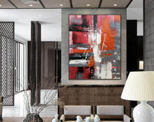 Load image into Gallery viewer, Red Grey Abstract Painting on Canvas Original Abstract Acrylic Painting Np107
