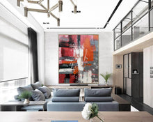 Load image into Gallery viewer, Red Grey Abstract Painting on Canvas Original Abstract Acrylic Painting Np107