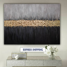 Load image into Gallery viewer, Gold Leaf Painting Gray Black Textured Painting on Canvas Kp069