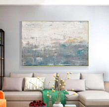 Load image into Gallery viewer, Blue Gray Abstract Painting on Canvas Yellow Painting Op060