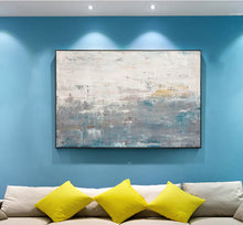 Load image into Gallery viewer, Blue Gray Abstract Painting on Canvas Yellow Painting Op060
