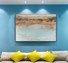 Load image into Gallery viewer, Blue Seascape Painting Yellow Painting Teal Ocean Art Op095