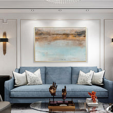 Load image into Gallery viewer, Blue Seascape Painting Yellow Painting Teal Ocean Art Op095