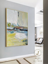 Load image into Gallery viewer, Large Abstract Painting Yellow Painting Green Arcyling Painting Qp071