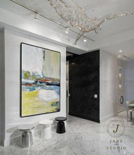 Load image into Gallery viewer, Large Abstract Painting Yellow Painting Green Arcyling Painting Qp071