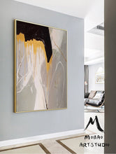 Load image into Gallery viewer, Large Gold Abstract Painting,Office Wall Art,Large Gray Textured Art Bg013