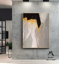 Load image into Gallery viewer, Large Gold Abstract Painting,Office Wall Art,Large Gray Textured Art Bg013