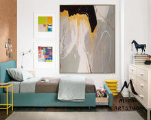 Load image into Gallery viewer, Large Gold Abstract Painting,Office Wall Art,Large Gray Textured Art Bg013