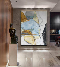 Load image into Gallery viewer, Gold Blue Abstract Painting Large Colorful Canvas Art Np062