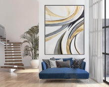 Load image into Gallery viewer, White Gold Grey Abstract Painting on Canvas Oversized Canvas Art Np103