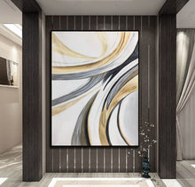 Load image into Gallery viewer, White Gold Grey Abstract Painting on Canvas Oversized Canvas Art Np103