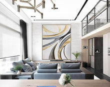 Load image into Gallery viewer, White Gold Grey Abstract Painting on Canvas Oversized Canvas Art Np103