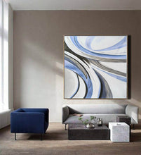Load image into Gallery viewer, Blue White Grey Abstract Painting Huge Wall Art Abstract Np076
