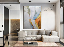 Load image into Gallery viewer, White And Gold Abstract Painting Large Sofa Painting Bp090