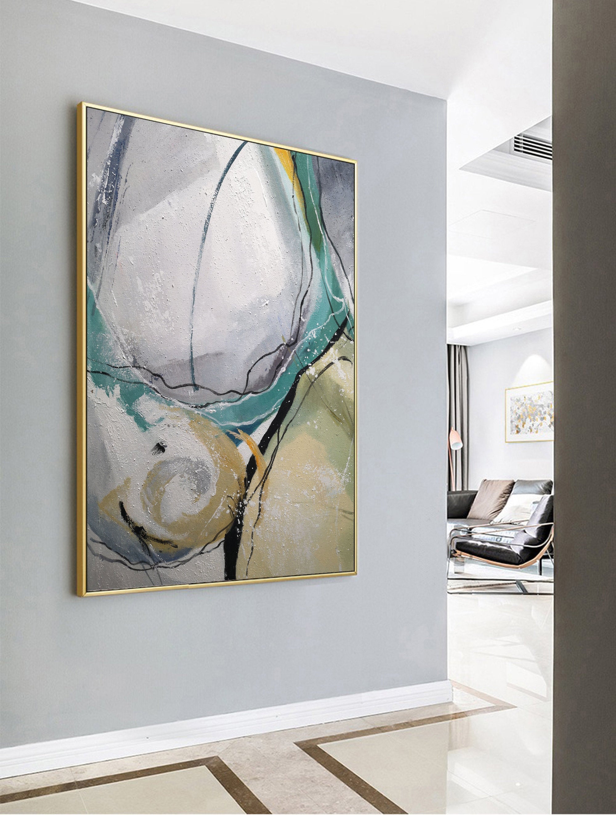 Gray And Green Abstract Painting Large Wall Canvas Painting – Extra ...