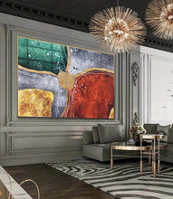 Load image into Gallery viewer, Red Green Gold Abstract Painting Original Modern Abstract Painting Np094