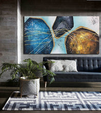 Load image into Gallery viewer, Blue Gold White Modern Abstract Painting Oversized Modern Art Np095
