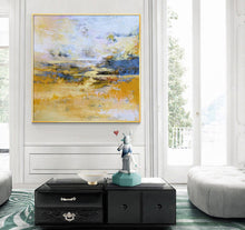 Load image into Gallery viewer, Blue Yellow Abstract Painting on Canvas Pink Landscape Painting Op061