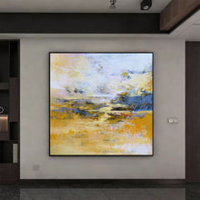 Load image into Gallery viewer, Blue Yellow Abstract Painting on Canvas Pink Landscape Painting Op061