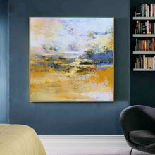Load image into Gallery viewer, Blue Yellow Abstract Painting on Canvas Pink Landscape Painting Op061
