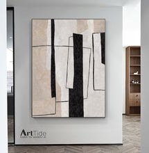 Load image into Gallery viewer, Large Milimalist Abstract Painting Beige Black And White Minimalist Painting Qp102