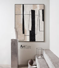 Load image into Gallery viewer, Large Milimalist Abstract Painting Beige Black And White Minimalist Painting Qp102