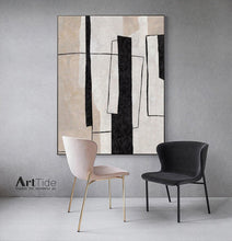Load image into Gallery viewer, Large Milimalist Abstract Painting Beige Black And White Minimalist Painting Qp102