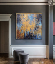 Load image into Gallery viewer, Giant Wall Painting Blue And Gold Painting Above Couch Office Decor Bp054