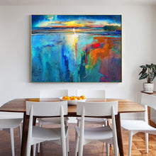 Load image into Gallery viewer, Blue Sea Abstract Painting Sunset Painting Landscape Op018