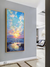 Load image into Gallery viewer, Large Canvas Wall Art Landscape Sea Spray and Sunrise Oil Painting On Canvas Gp094