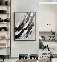 Load image into Gallery viewer, Gray White Painting Black Painting,Oversized Black and White Art BL017