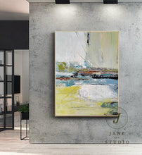 Load image into Gallery viewer, Large Abstract Painting Yellow Painting Green Arcyling Painting Qp071