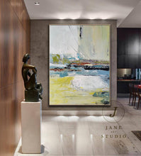 Load image into Gallery viewer, Large Abstract Painting Yellow Painting Green Arcyling Painting Qp071