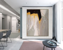 Load image into Gallery viewer, Large Gold Abstract Painting,Office Wall Art,Large Gray Textured Art Bg013