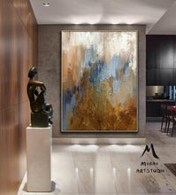 Load image into Gallery viewer, Large Blue Painting Gold Abstract Art Oversized Artwork for Living Room NP050