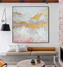 Load image into Gallery viewer, Gold White Pink Art Abstract Painting Oversized Art Canvas Op039