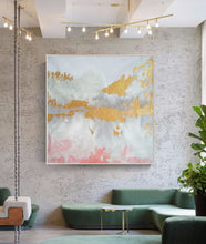 Load image into Gallery viewer, Gold White Pink Art Abstract Painting Oversized Art Canvas Op039