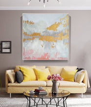Load image into Gallery viewer, Gold White Pink Art Abstract Painting Oversized Art Canvas Op039