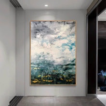Load image into Gallery viewer, Green White Gold Abstract Painting Oversized Canvas Art Living Room Op088