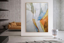 Load image into Gallery viewer, White And Gold Abstract Painting Large Sofa Painting Bp090