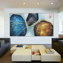 Load image into Gallery viewer, Blue Gold White Modern Abstract Painting Oversized Modern Art Np095