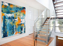 Load image into Gallery viewer, 48x60 Canvas Art Blue Teal Extra Large Abstact Painting Bp042
