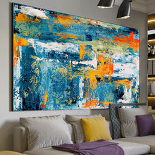 Load image into Gallery viewer, 48x60 Canvas Art Blue Teal Extra Large Abstact Painting Bp042