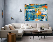 Load image into Gallery viewer, 48x60 Canvas Art Blue Teal Extra Large Abstact Painting Bp042
