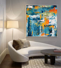Load image into Gallery viewer, 48x60 Canvas Art Blue Teal Extra Large Abstact Painting Bp042