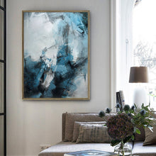 Load image into Gallery viewer, Navy Blue And White Abstract Painting Oversize Canvas Art Op080