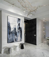 Load image into Gallery viewer, Gray Painting Abstract Extra Large Blue Abstract Painting Black White Cp009